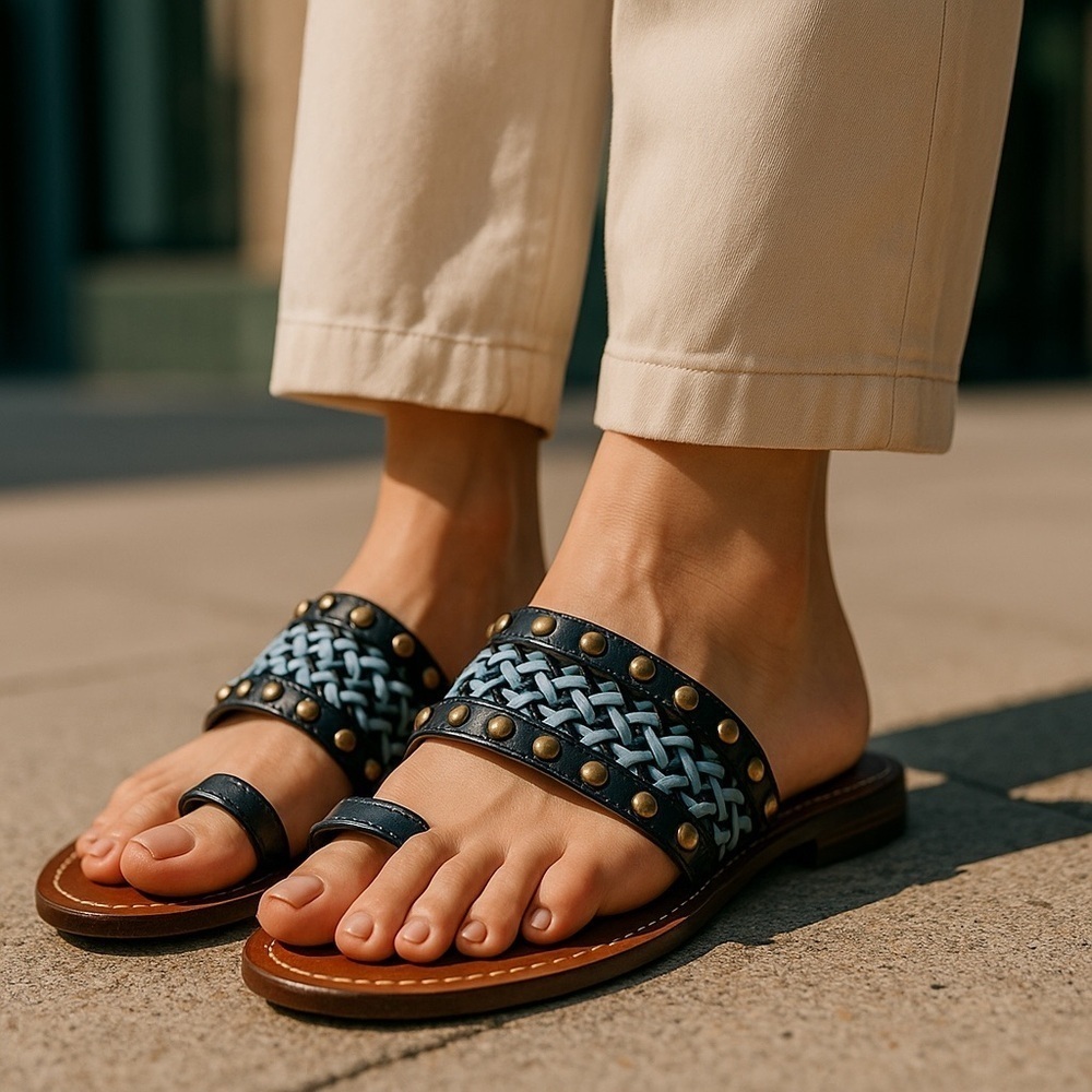 Jessica Simpson Studded Beaded Sandals Womens 6.5 Black Boho Summer Flats - Picture 3 of 6